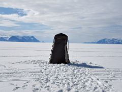 08C Toilet Tent With Baffin Island And Bylot Island On Our Stop To Look For More Whales On Day 2 Of Floe Edge Adventure Nunavut Canada